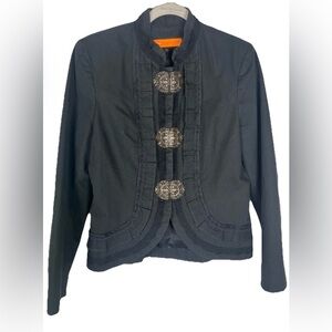 Vintage 90s Cynthia Steffe Black Lined Blazer Jacket Ruffle Lace‎ Trim Size 10